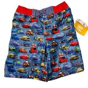 Disney Swim Trunks Blue Cars Lightning McQueen Mater Boys 7/8 Pixar